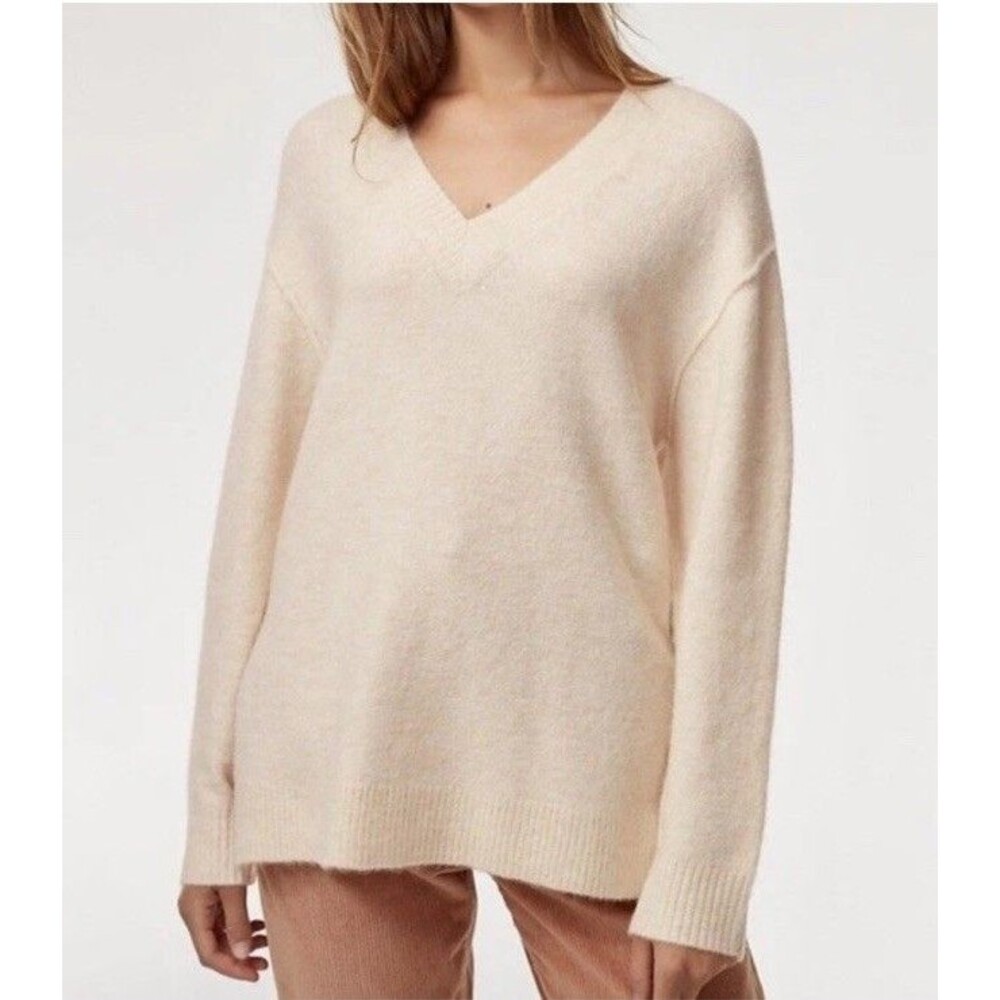 Aritzia Wilfred Free Merian Sweater V neck Alpaca Wool Long Slit M Preppy Chic